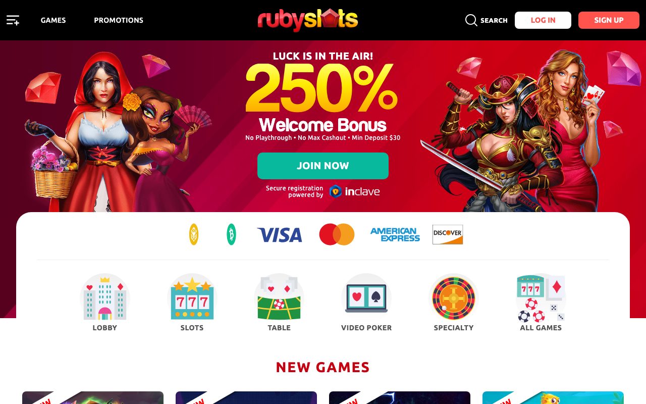 Ruby Slots Casino homepage screenshot