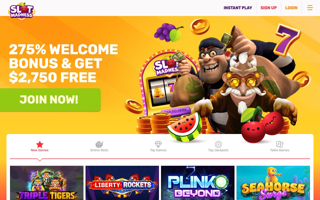 Slot Madness homepage screenshot