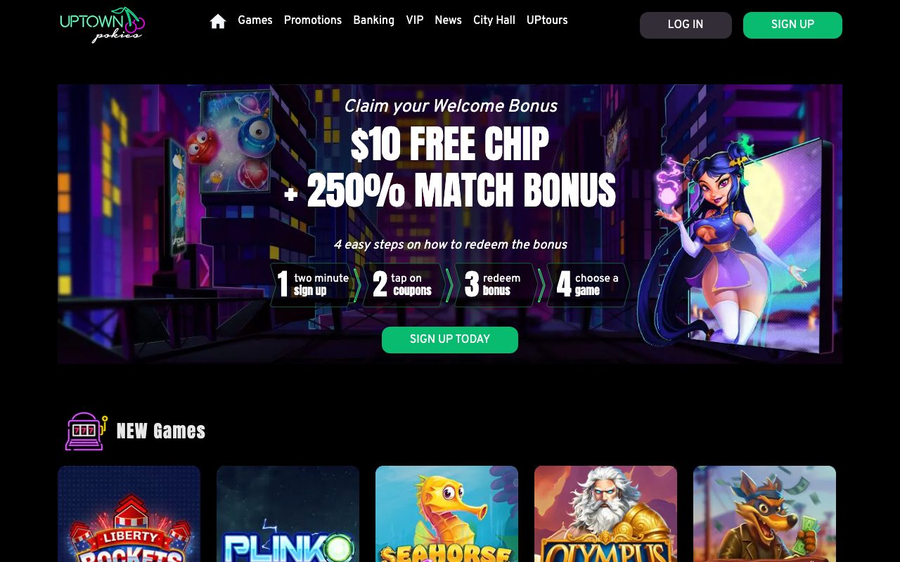 Uptown Pokies homepage screenshot